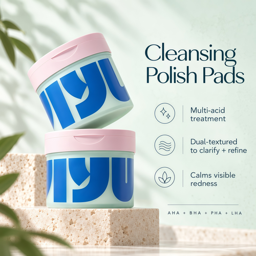 JIYU Cleansing Polish Pads - Korean Skincare for Clogged Pores, Breakouts & Uneven Skin Texture - Face Exfoliating Pads with Glycolic Acid (AHA), Salicylic Acid (BHA) & Niacinamide - 60 Count