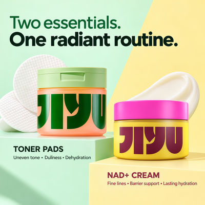 Jiyu Korean Skincare Glow Up Bundle – NAD+ Hydrating Face Moisturizer (50 ml) + Toning Toner Pads (100 Count) – Brightening & Hydrating Daily Skincare Routine for All Skin Types